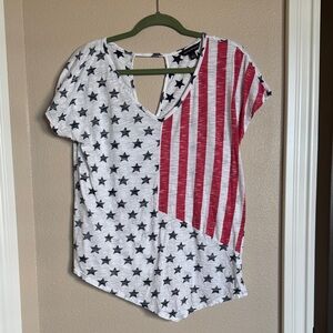 Rock & Republic Patriotic Star and Stripe Women's Top VNeck Short sleeve tee